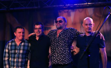 Boris Grebenshikov and his group - Brian Finnegan, Alan Kelly, John Joe Kelly Playing in New Morning jazz club on September 27, 2015 in Paris, France clipart