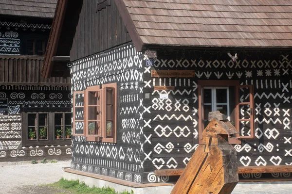 Cicmany Slovakia September Front Black White Decorated House Cicamany Slovakian — Stok Foto