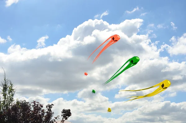 Space Invader Kites над деревьями — стоковое фото