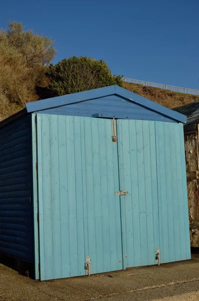 Fa kék beach hut fészer — Stock Fotó