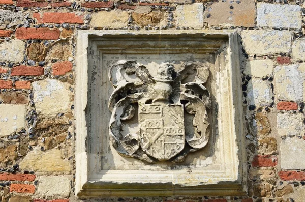 Heraldic stone carving set in wall — Stock Photo, Image