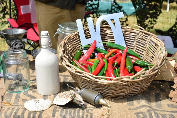 Hot chillies in basket — Stock Photo, Image