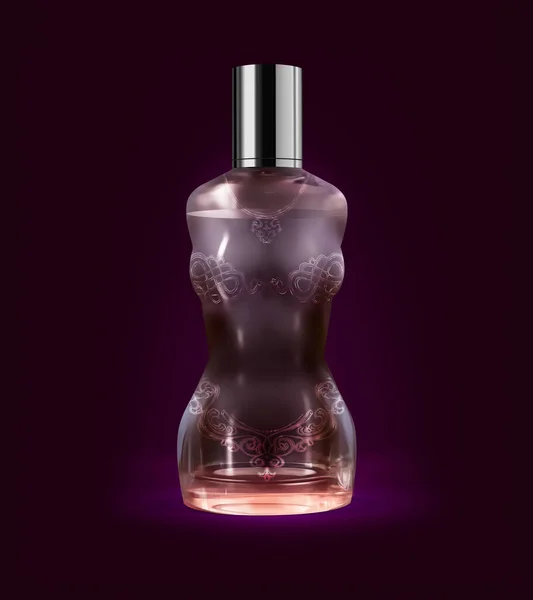 香水瓶的三维图解 以女性形象的形式 种植路径也包括在内 图库照片