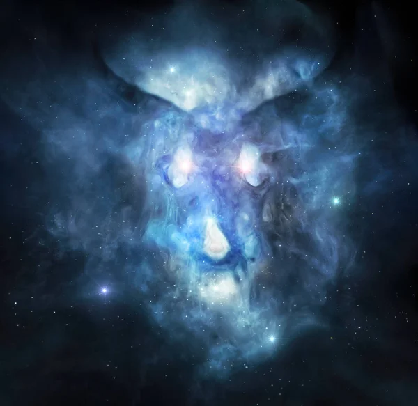Cosmic Nebula Shape Evil Horned Skull — Stock Photo, Image