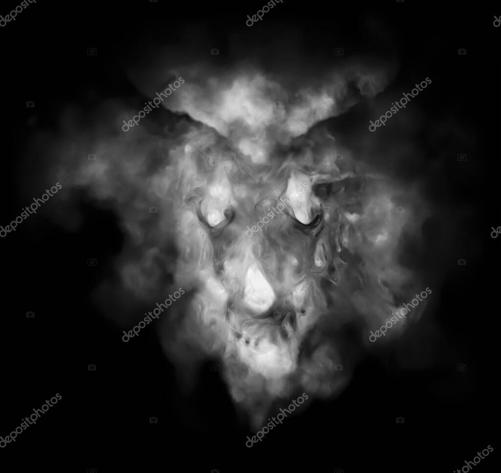 Illustration of the smoke cloud in the shape of horned skull