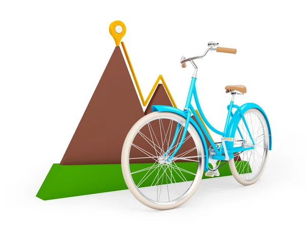 Bicycle with mountain and map pointer — Stock Photo, Image