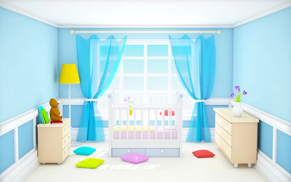蓝色经典婴儿室 — 图库照片