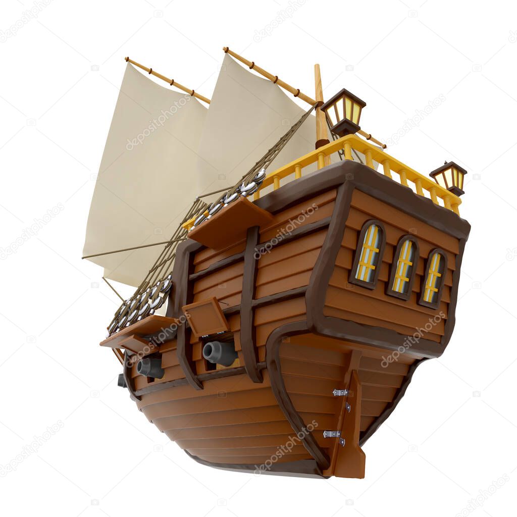 ship wooden ancient cartoon back