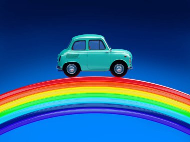 araba hippi retro gökkuşağı tarafında