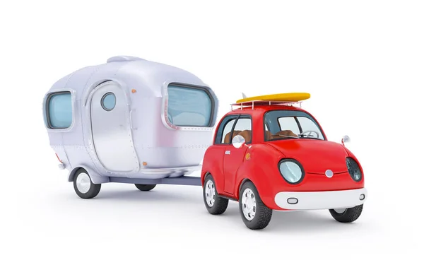 Small surfing car travel with trailer — Stock Photo, Image