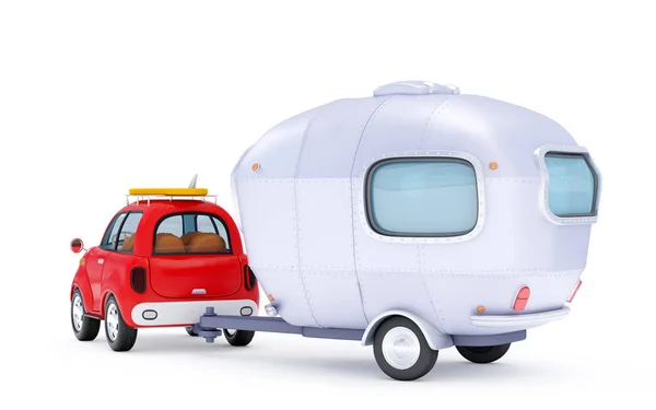 Small surfing car travel with trailer — Stock Photo, Image