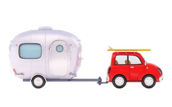 Small surfing car travel with trailer — Stock Photo, Image