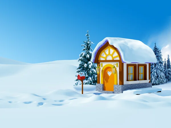 Winter house with a mailbox — Stock Photo, Image