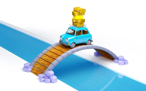 Маленький ретро-автомобиль на мосту — стоковое фото