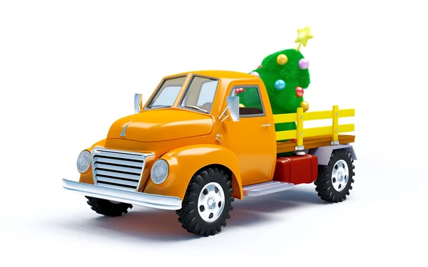 Παλιό φορτηγό με χριστουγεννιάτικο δέντρο — Φωτογραφία Αρχείου