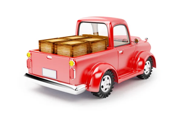 Red old truck loaded back — Stock Photo, Image