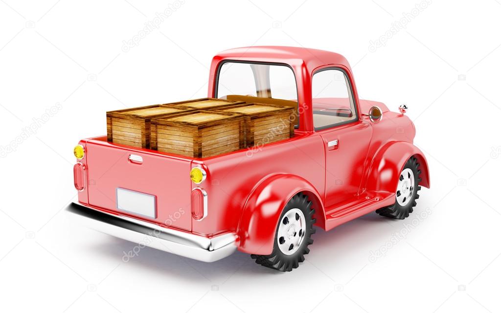 red old truck loaded back