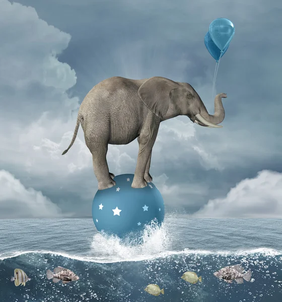 Éléphant au milieu de la mer — Photo