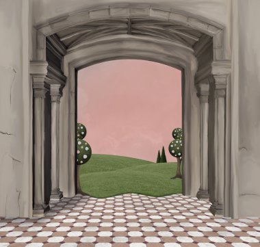 Architectural background with columns and arcs clipart