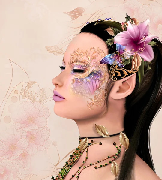 Beautiful fairy with fantasy make — Stock Photo, Image