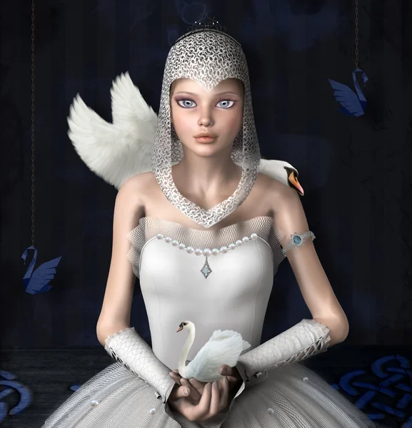 彼女の手の中の白鳥と美しいバレリーナ — ストック写真