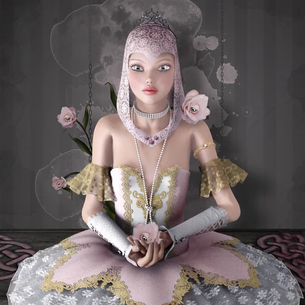 Belle ballerine aux roses et bijoux — Photo