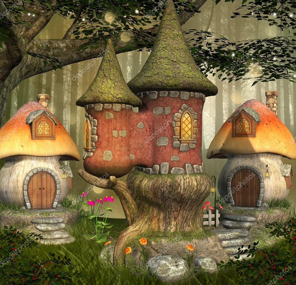 La imagen muestra un muy agradable y feliz, el castillo de un bosque en