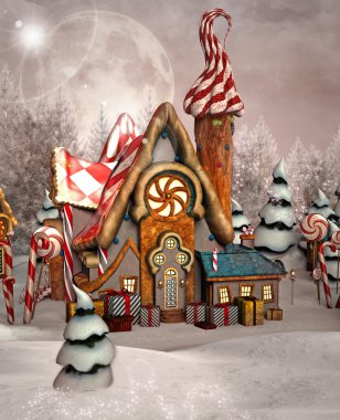 gingerbread house kış manzarası