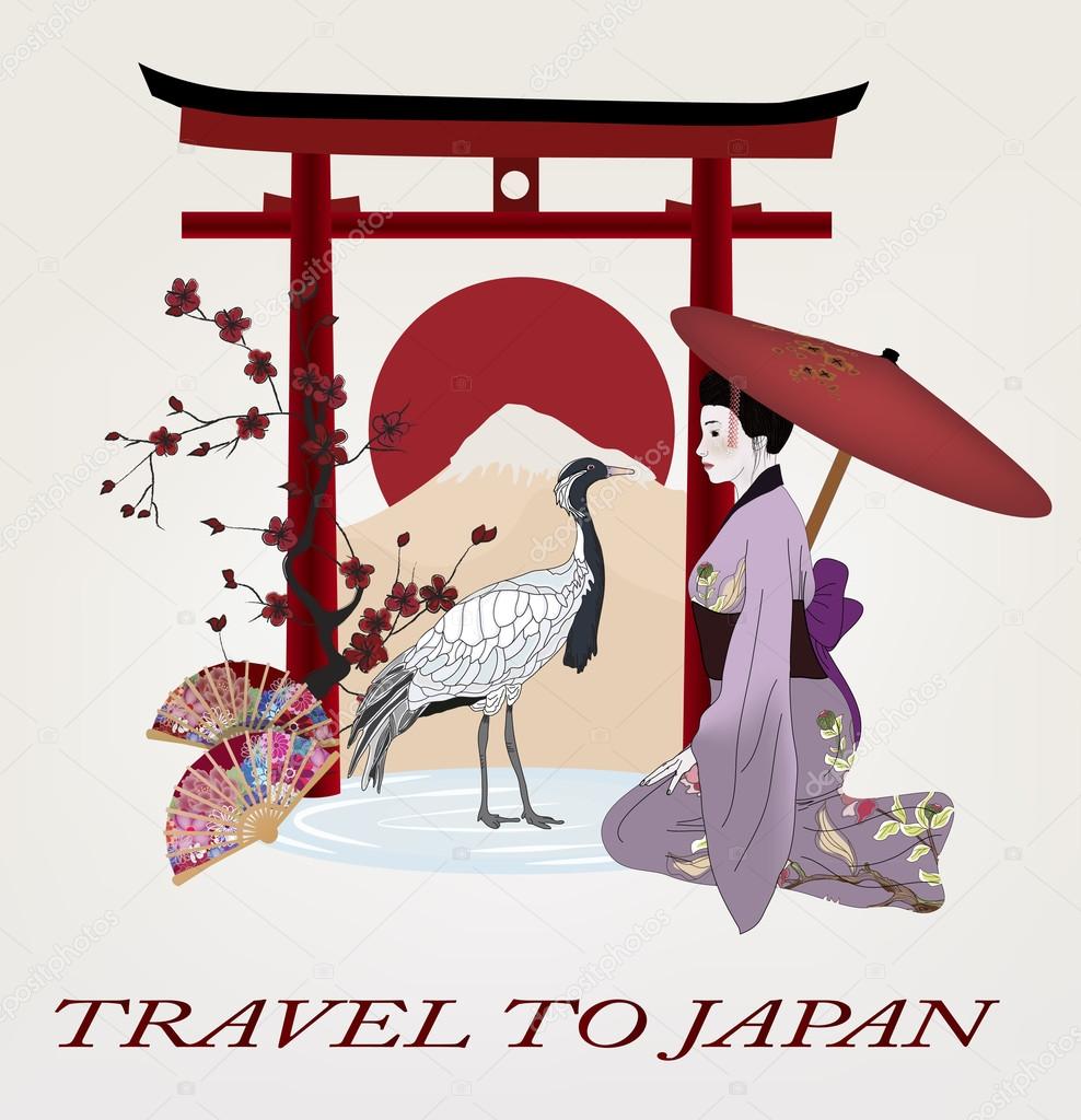 Illustration with different symbols of Japan