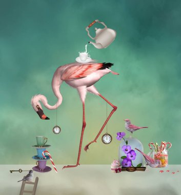 Flamingo sürreal çay partisi