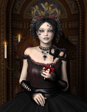 maske ile genç bir kadın portresi