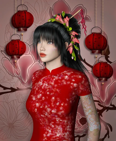 Chica china en vestido tradicional —  Fotos de Stock