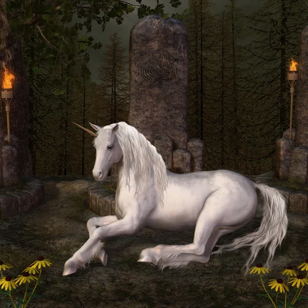 Bir glade içinde güzel tek boynuzlu at — Stok fotoğraf