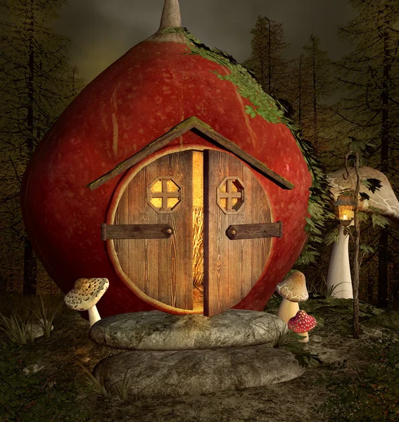 Little elf house by night — Stock Photo, Image