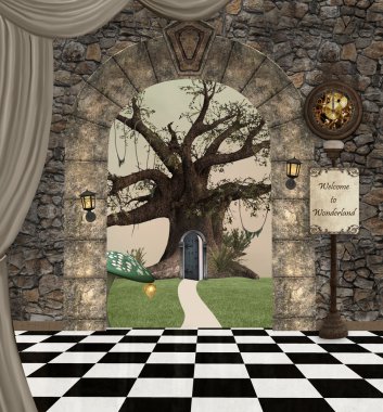 Welcome to wonderland sign and castle clipart