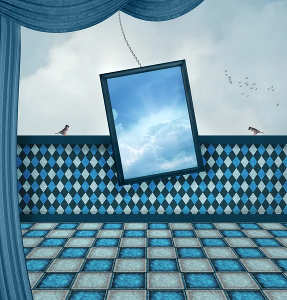 Surrealistische blauwe kamer — Stockfoto