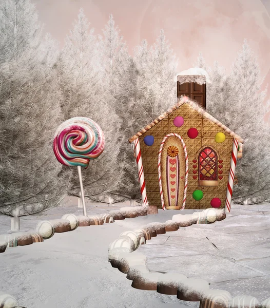 Gingerbread house in forest — Stock Photo, Image