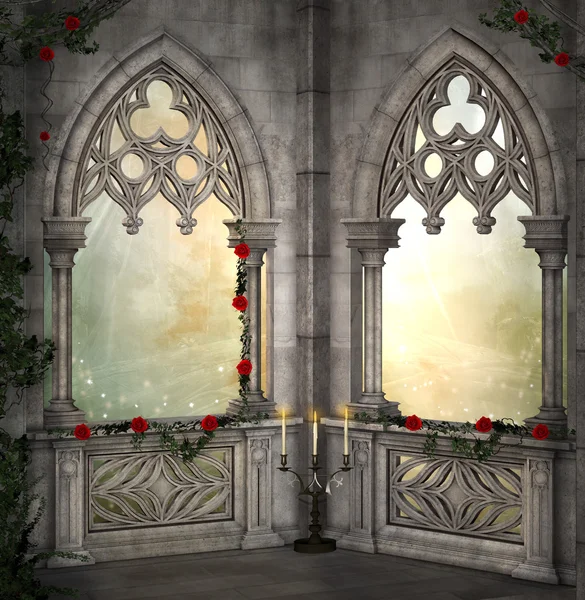 Fantasy windows with roses — Stock Photo, Image