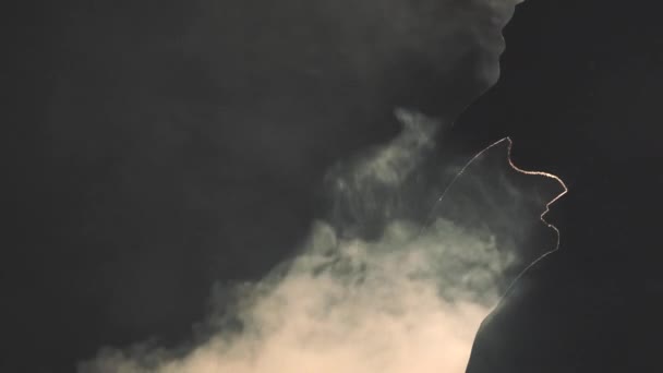 Silhouette d'un homme masqué dans la fumée — Video
