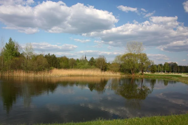 Estanque en el parque. Druskininkai, Lituania — Foto de Stock