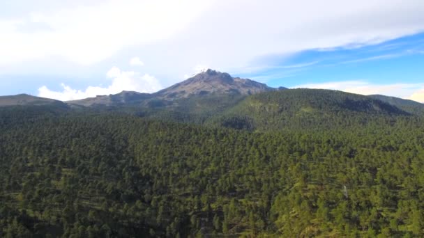 Flying above mexican forests, volcano on the horison — Stockvideo