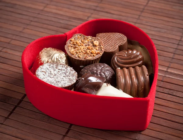 Boîte Forme Coeur Avec Chocolats — Photo