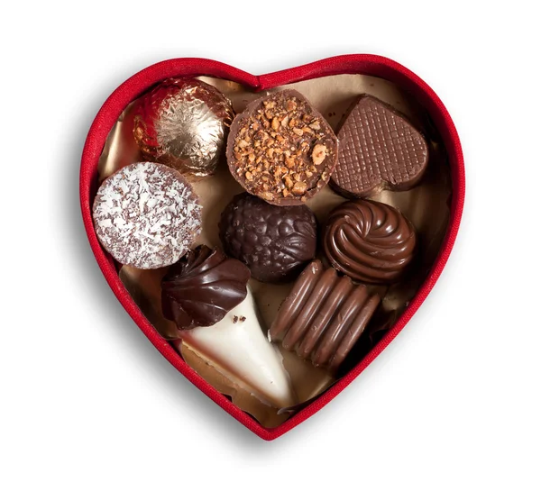 Heart Shaped Box Chocolates Isolated Clipping Path Excludes Shadow — Stock Photo, Image