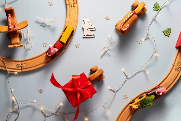 Christmas Concept Top View Toy City Trains Car New Year — Stock Photo, Image