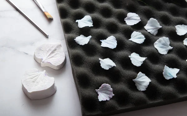 Create Textured Polymer Clay Hydrangea Petals Using Weiner Drying Paralon — Stock Photo, Image