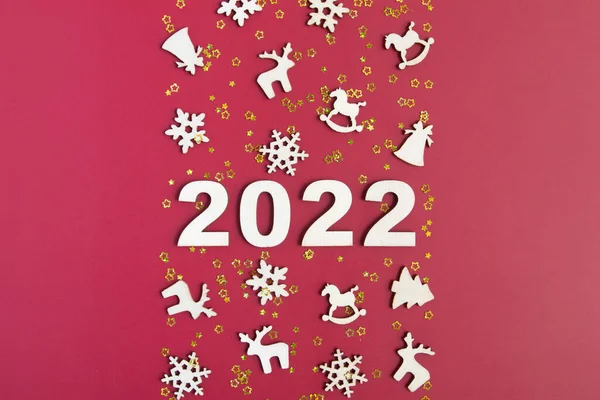 Ξύλινοι Αριθμοί Για Νέο Έτος 2022 Αστέρια Και Διακόσμηση Χριστουγέννων — Φωτογραφία Αρχείου