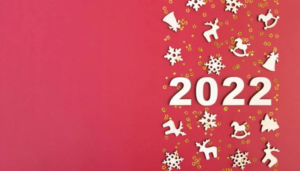 Ξύλινοι Αριθμοί Για Νέο Έτος 2022 Αστέρια Και Διακόσμηση Χριστουγέννων — Φωτογραφία Αρχείου