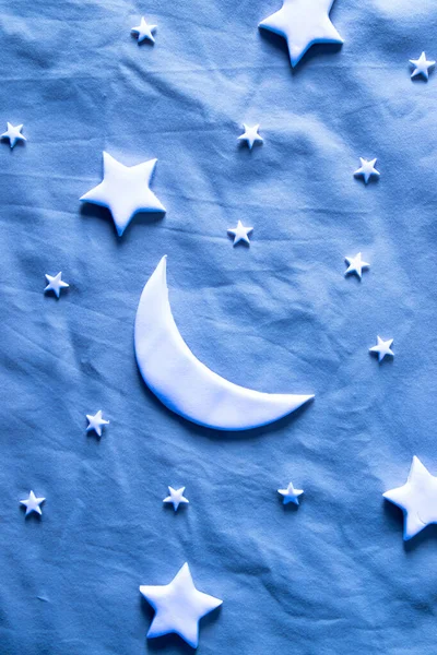 Flat Lay Composition Moon Stars Sheet Dream Creative Concept — Stock Photo, Image