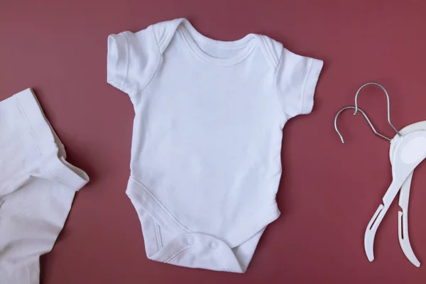White Mockup Baby Clothes Text Image Logo Blank Baby Bodysuit — Stock Photo, Image