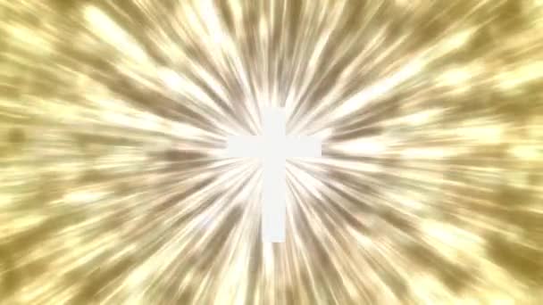 クリスチャンは激しい輝きで十字架を負います イエス キリストの十字架刑からの天の光のアニメーション — ストック動画